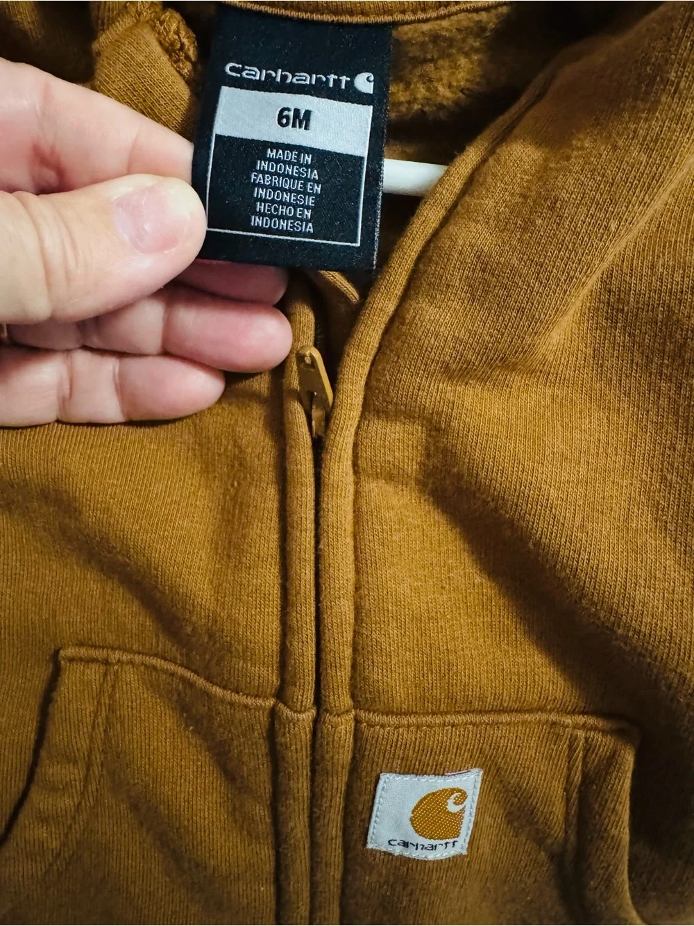 Carhartt Kids Hooded Zip One-Piece in Rust Brown Size 6 Mth.